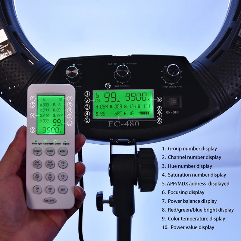 FOSOTO FC-480 3200-5500k Colorful 480 pcs Dimmable Led Photographic Lighting  96W Ring Light Lamp with Mirror for Camera, Phone, photo Studio