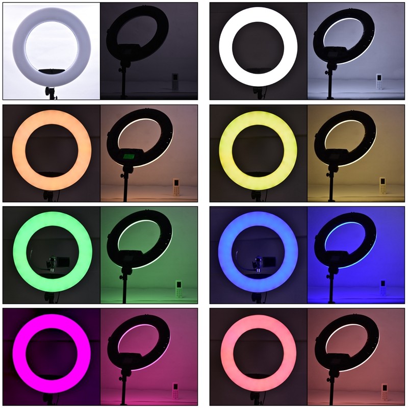 FOSOTO FC-480 3200-5500k Colorful 480 pcs Dimmable Led Photographic Lighting  96W Ring Light Lamp with Mirror for Camera, Phone, photo Studio
