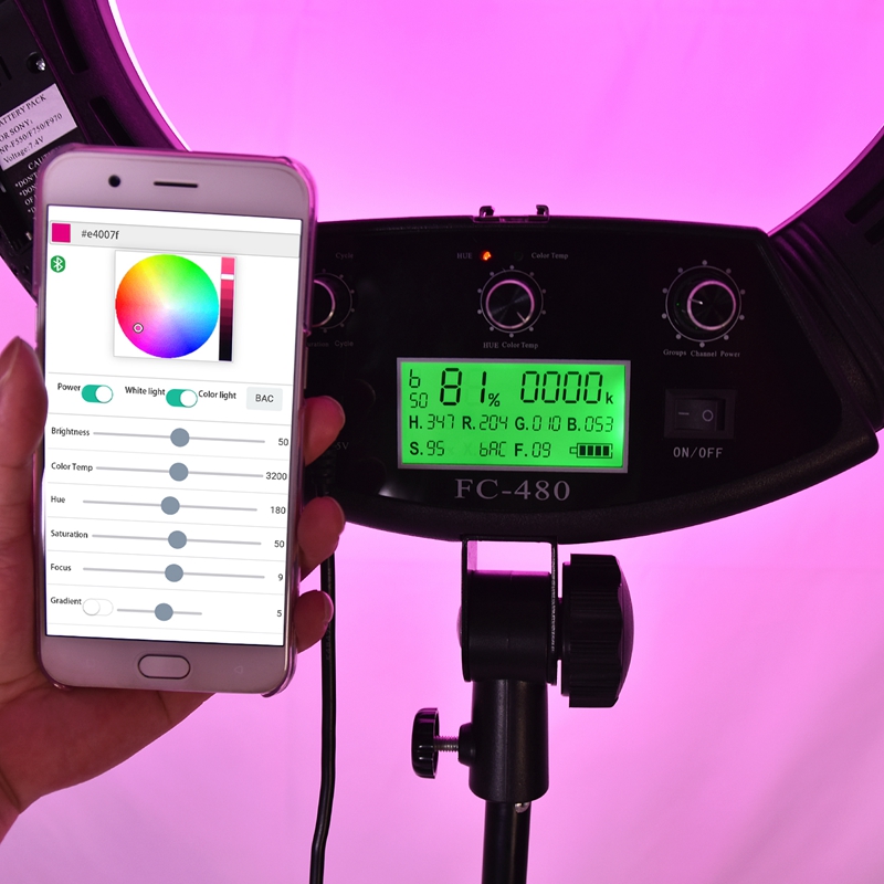 FOSOTO FC-480 3200-5500k Colorful 480 pcs Dimmable Led Photographic Lighting  96W Ring Light Lamp with Mirror for Camera, Phone, photo Studio