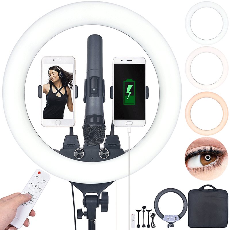 FOTOSO FT-180L/18inch 55W 3200-5600K LED Selfie Ring Light with 3 Phone Holder and 2M Tripod Stand for Makeup YouTube, TikTok, Camera lights
