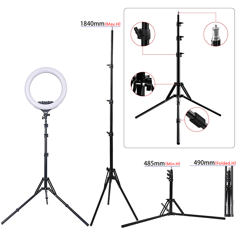 FOTOSO FT-180L/18inch 55W 3200-5600K LED Selfie Ring Light with 3 Phone Holder and 2M Tripod Stand for Makeup YouTube, TikTok, Camera lights