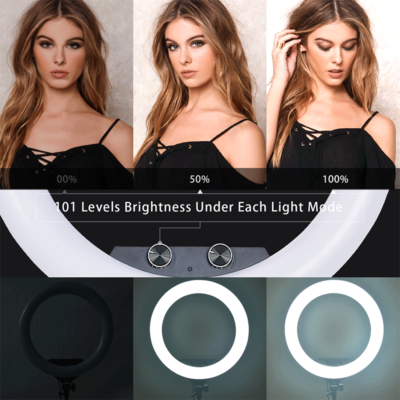 FOTOSO FT-180L/18inch 55W 3200-5600K LED Selfie Ring Light with 3 Phone Holder and 2M Tripod Stand for Makeup YouTube, TikTok, Camera lights